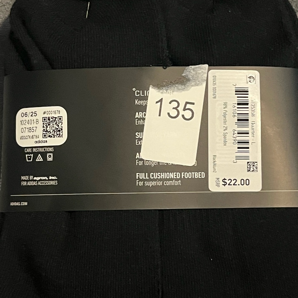 adidas Black Quarter Athletic Socks with White Logo - 6 Pack large 8-12 new - Picture 3 of 4